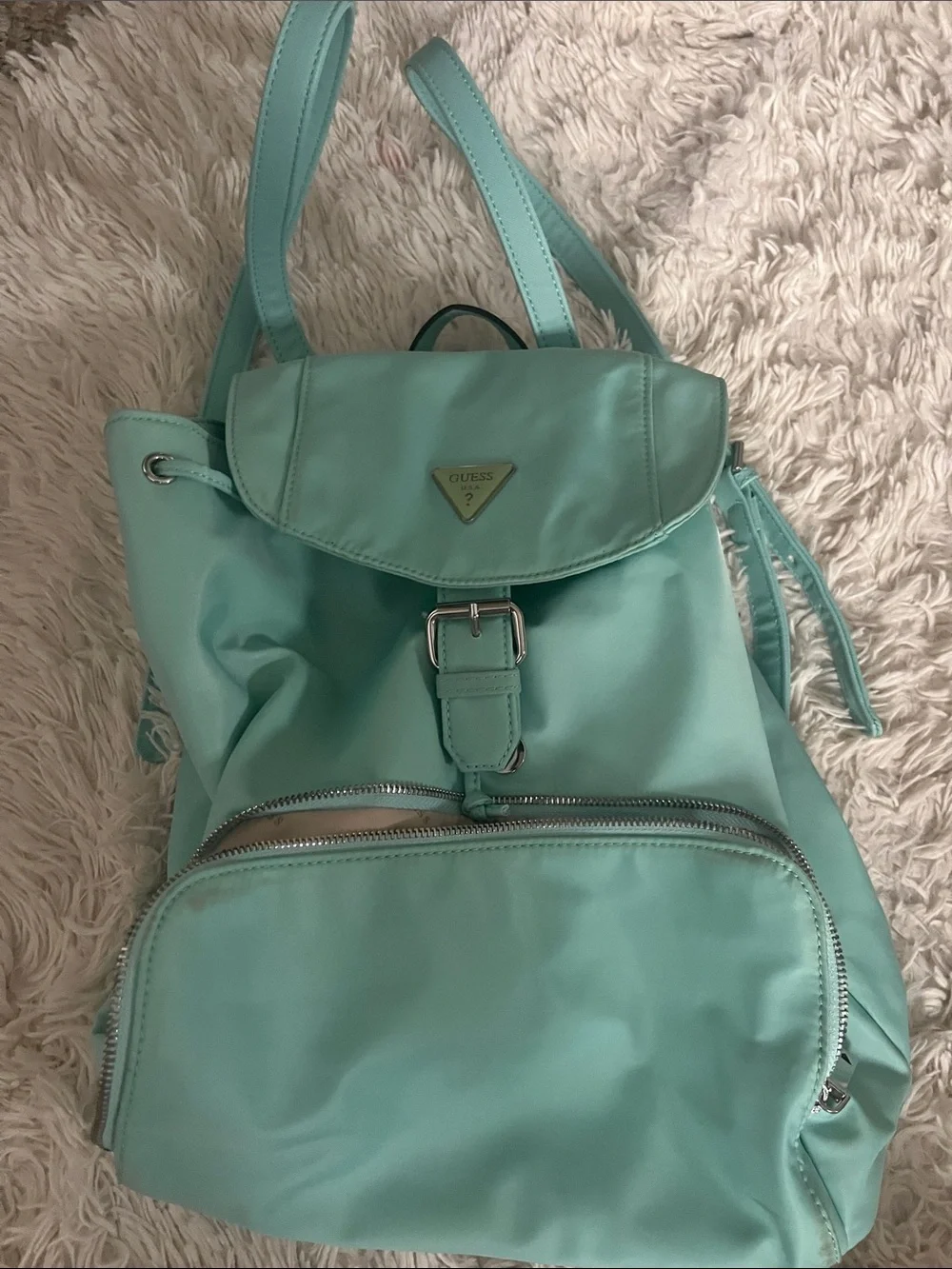 Guess Mint Teal Drawstring Backpack
